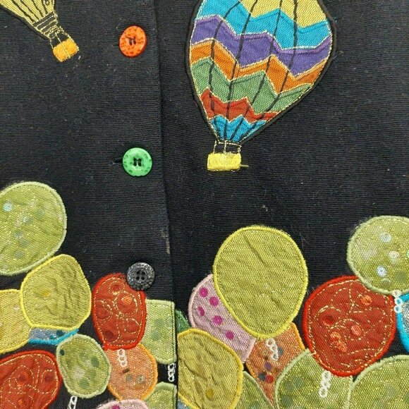 Vintage Anage Black Hot Air Balloons Button Down Jacket Sequins Patchwork 80s S - Picture 10 of 14